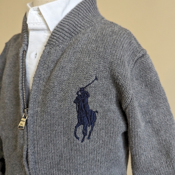 100% cotton, polo by Ralph Lauren, boys size 6, gray classic zip up cardigan. - Picture 7 of 11